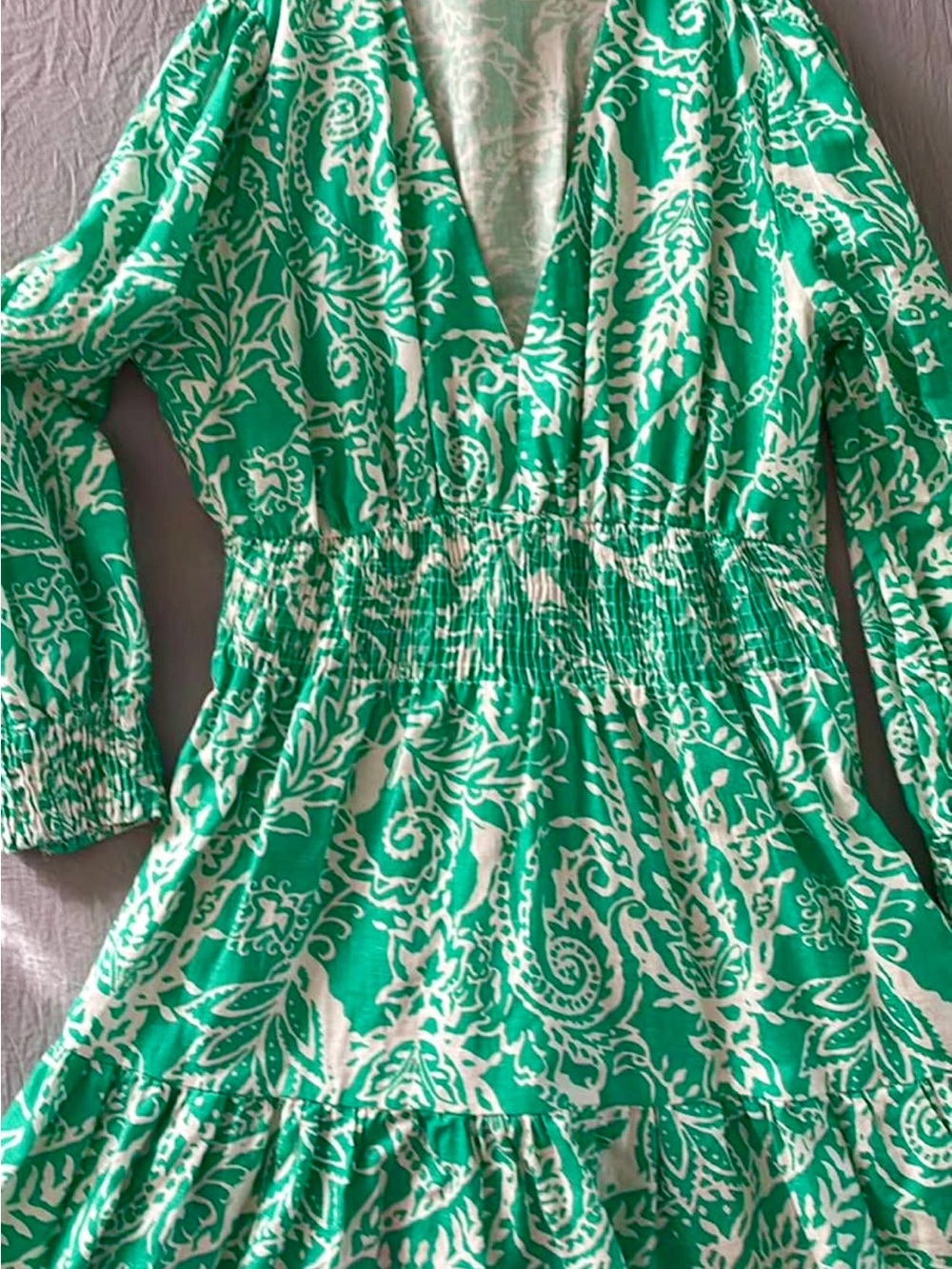 Zara Green and white linen blend  Dress NWOT